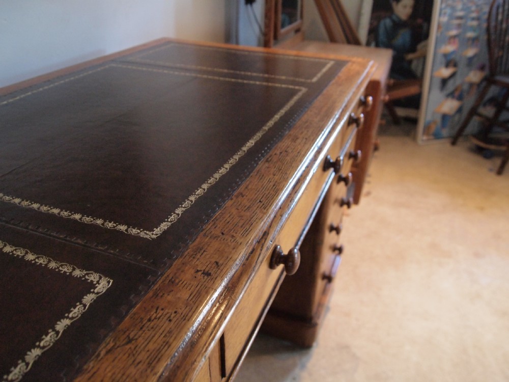 Desk Victorian Oak 3 part small proportions c1870 View V