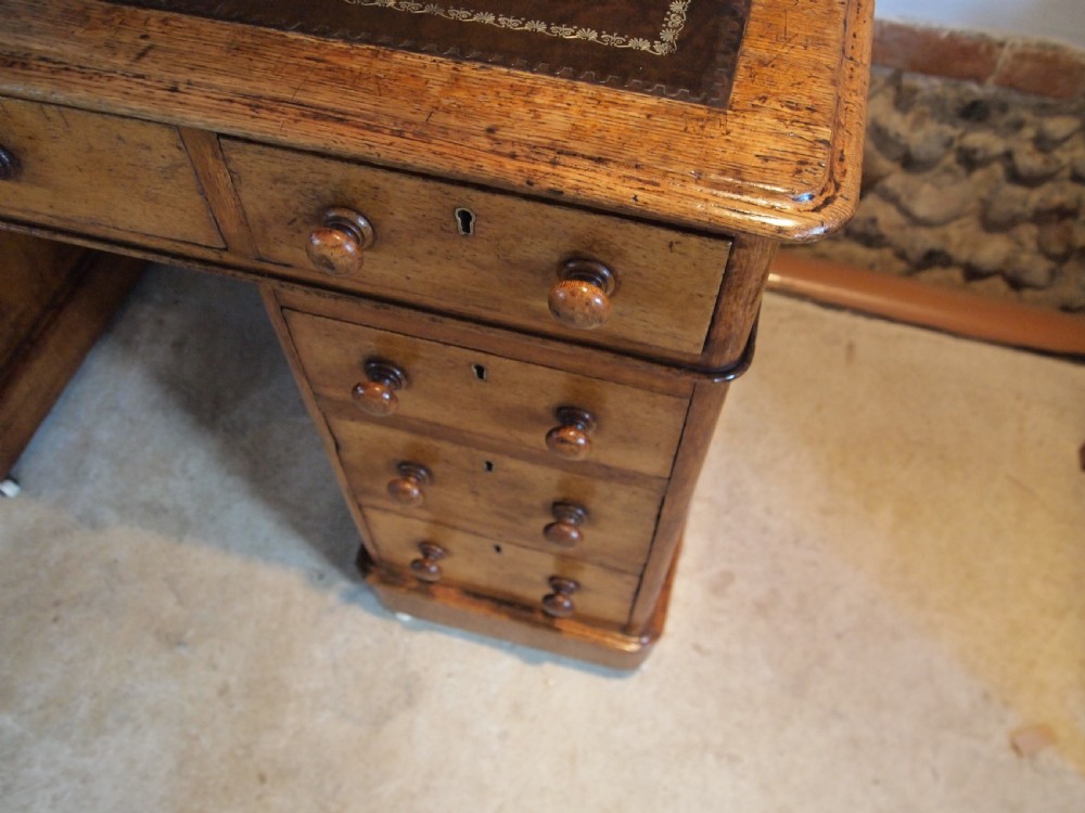 Desk Victorian Oak 3 part small proportions c1870 View VII