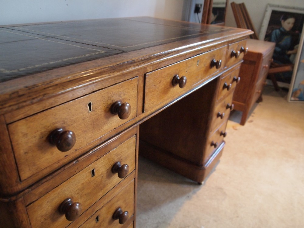 Desk Victorian Oak 3 part small proportions c1870 View XI