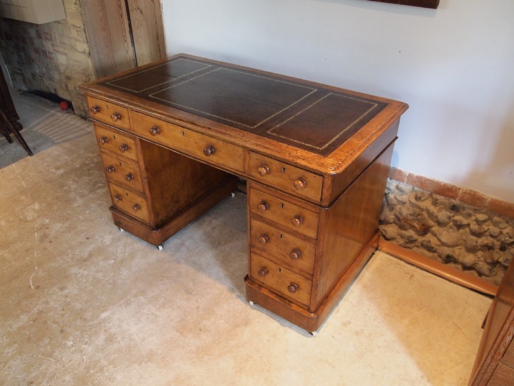 Desk Victorian Oak 3 part small proportions c1870 View XII