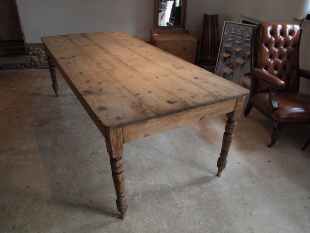 Table large Victorian farmhouse refectory Pine scrub top c1880 View X