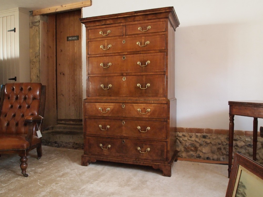 Chest on chest small fine George II Walnut c1740