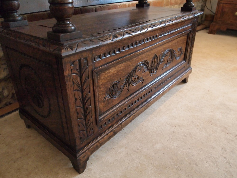 Bench settle seat pew Victorian Oak Monks bench c1890 View II