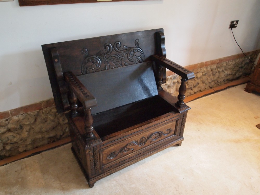 Bench settle seat pew Victorian Oak Monks bench c1890 View V