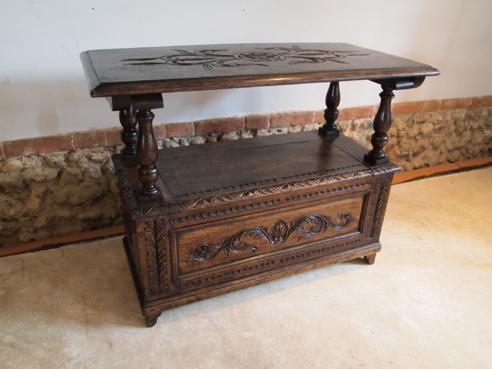 Bench settle seat pew Victorian Oak Monks bench c1890 View VI