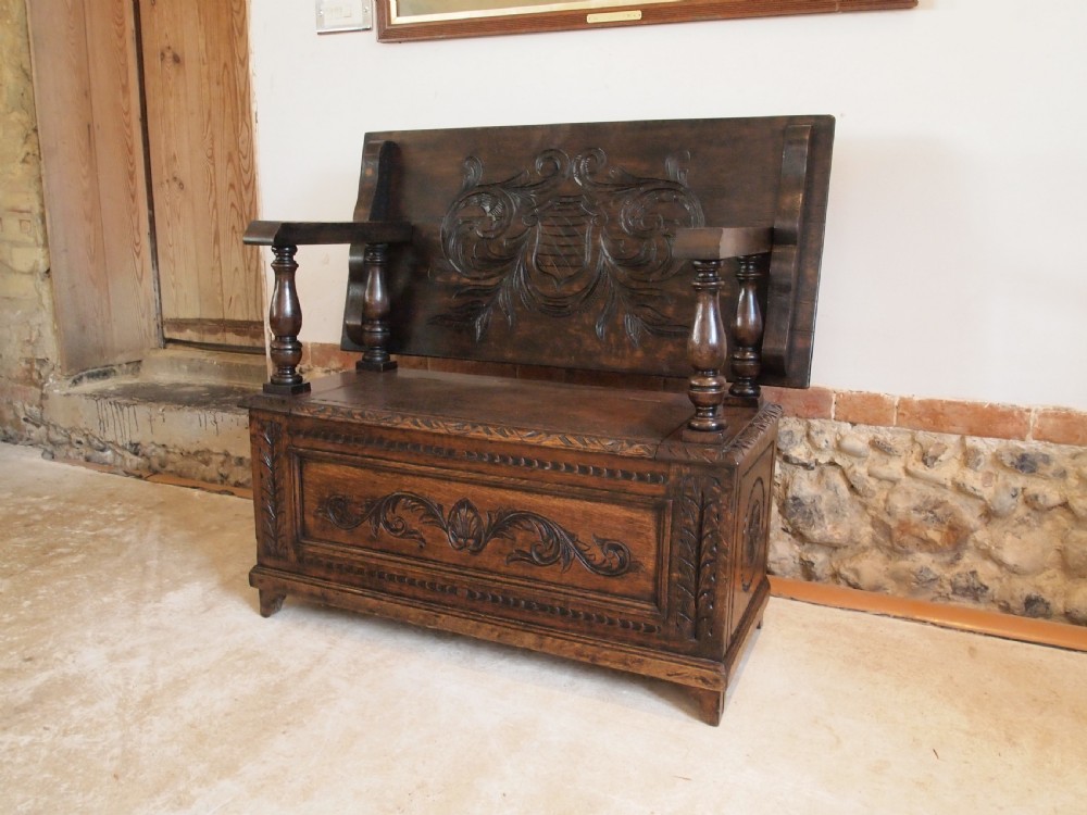 Bench settle seat pew Victorian Oak Monks bench c1890 View VII