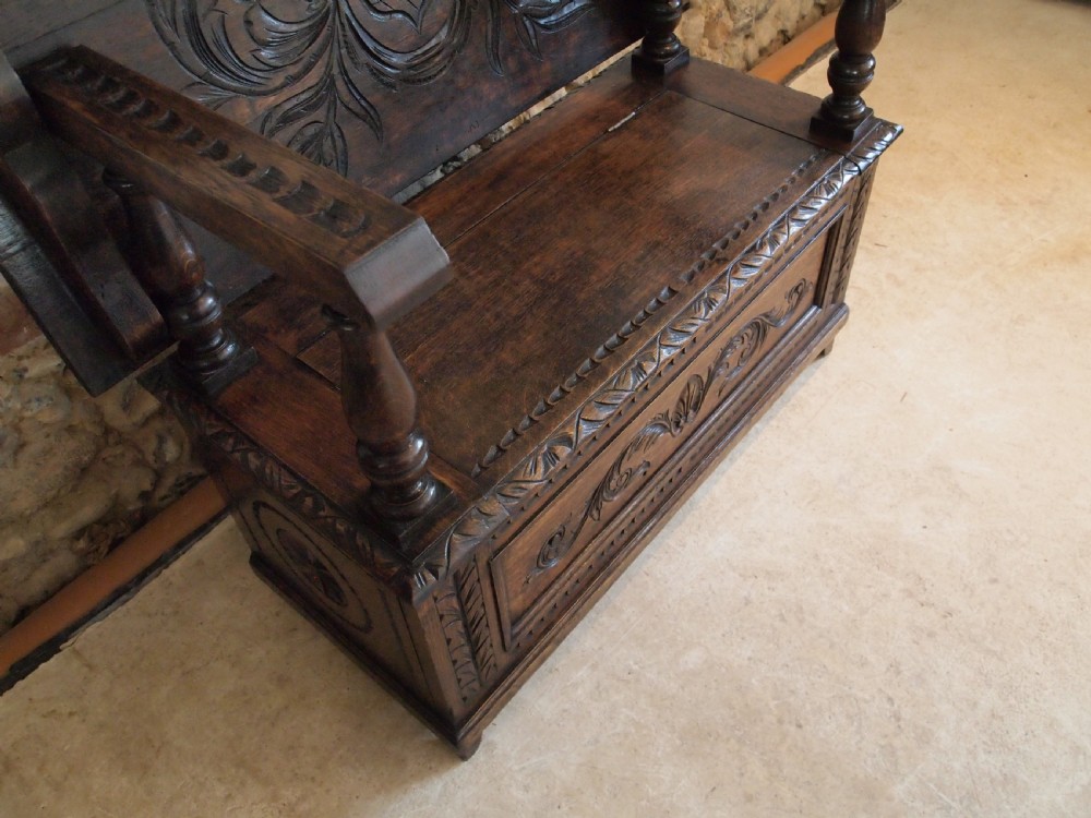 Bench settle seat pew Victorian Oak Monks bench c1890 View VIII