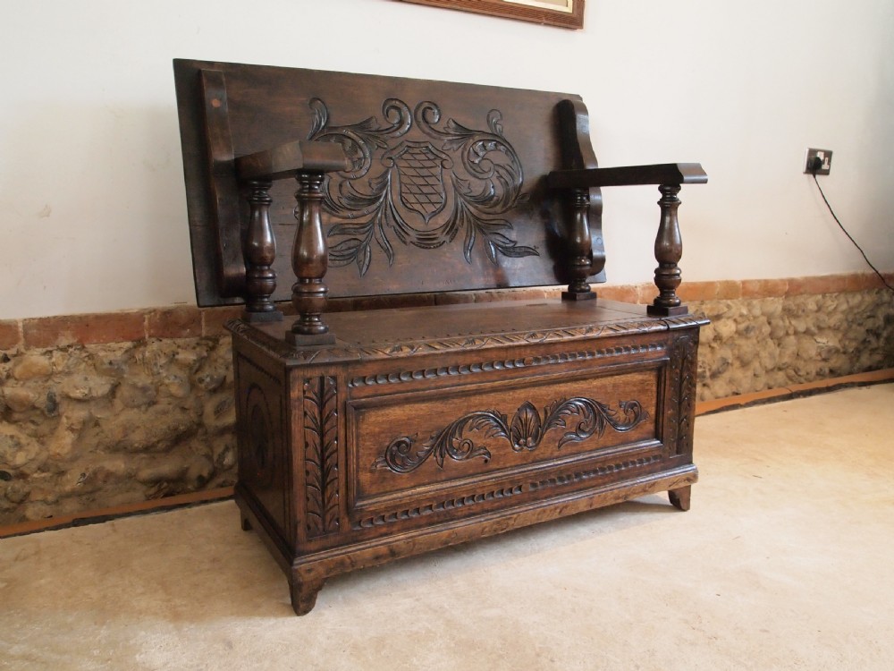 Bench settle seat pew Victorian Oak Monks bench c1890 View IX