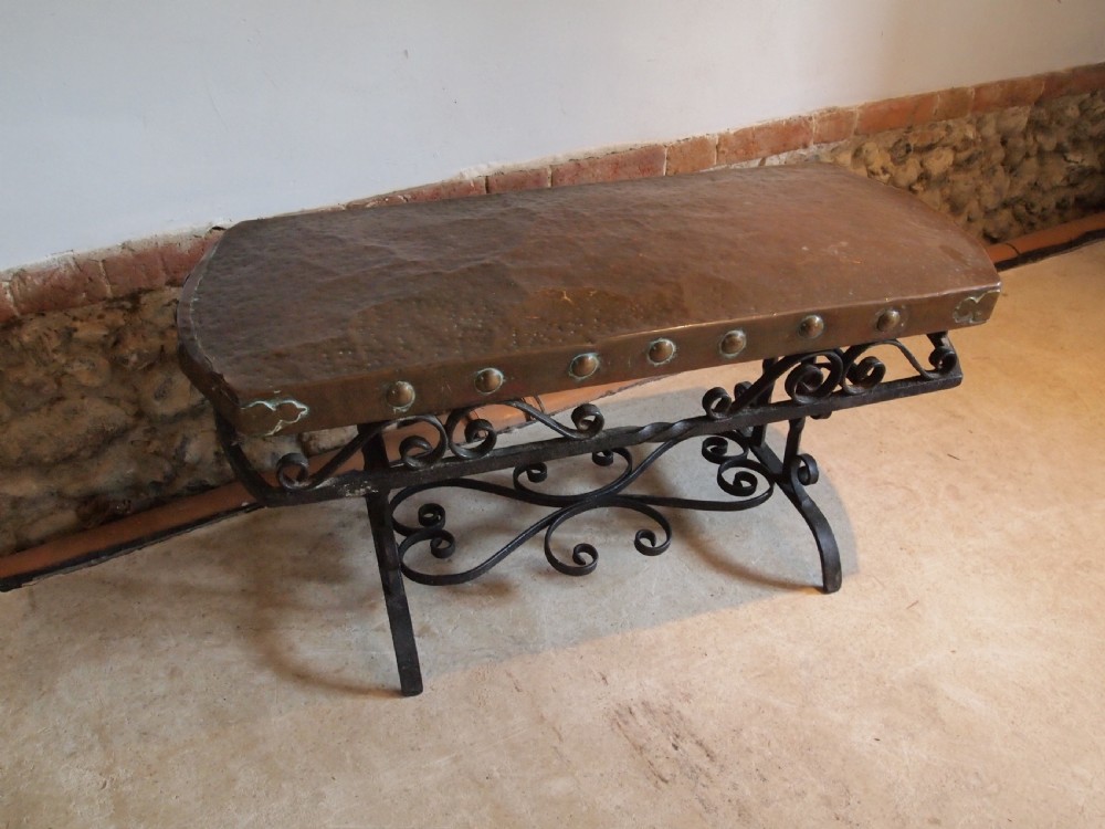 Coffee table Arts and Crafts Copper and cast Iron c1900