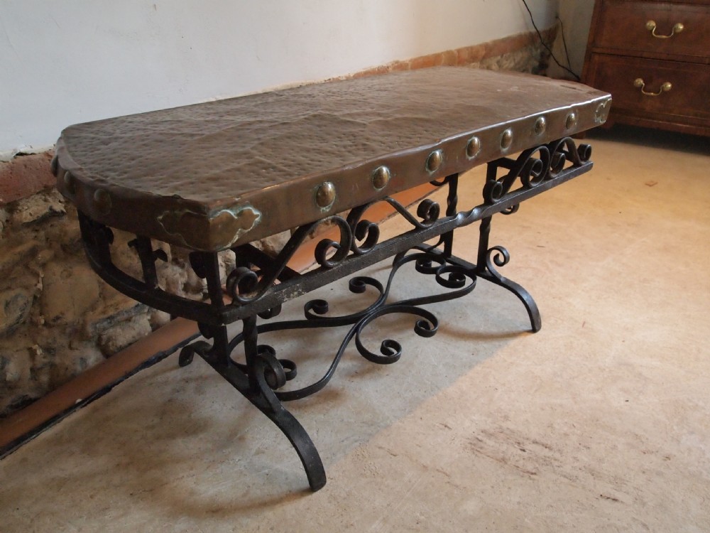 Coffee table Arts and Crafts Copper and cast Iron c1900 View II