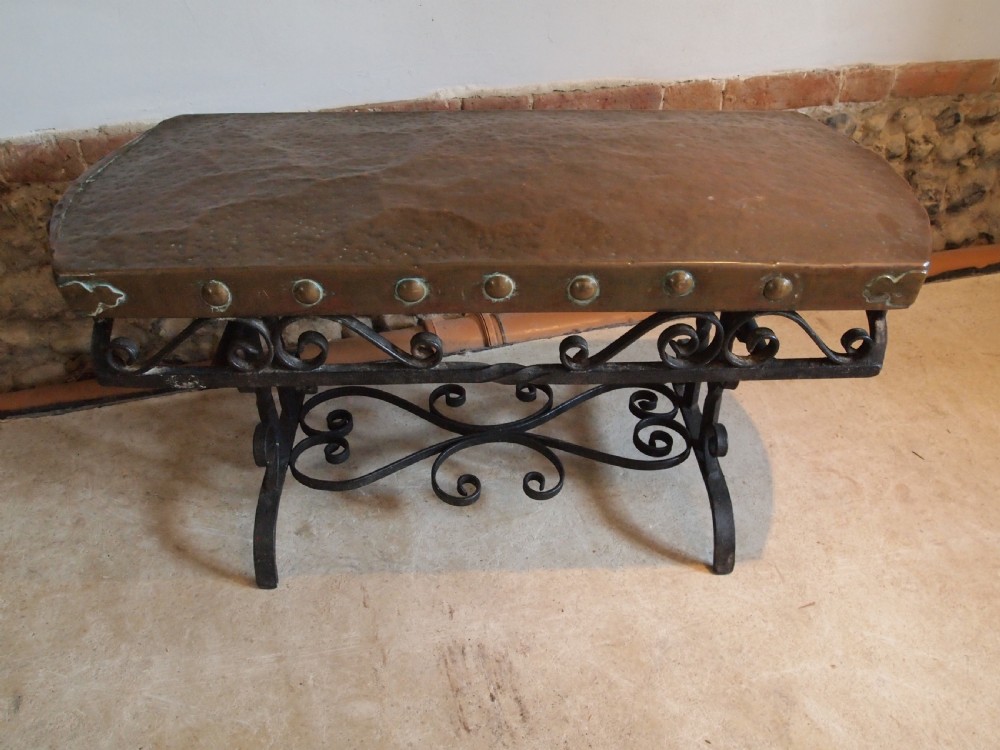 Coffee table Arts and Crafts Copper and cast Iron c1900 View V