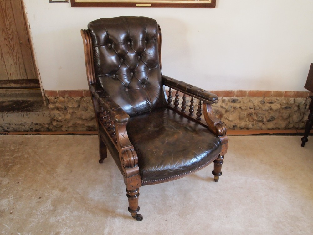 Chair Victorian Leather library armchair c1870