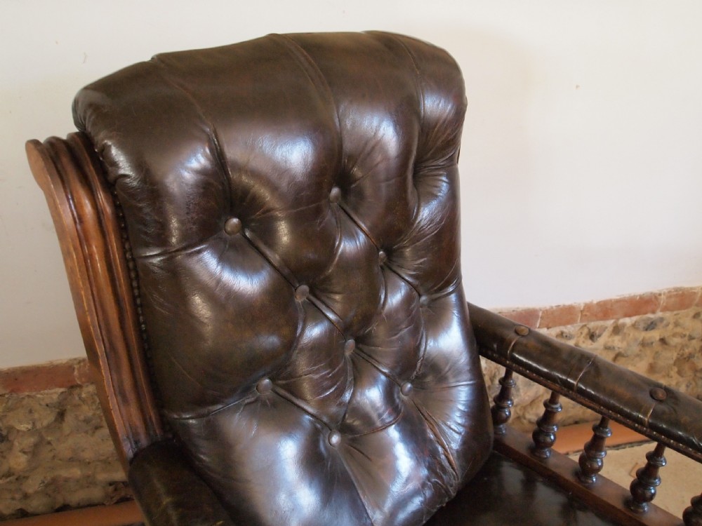 Chair Victorian Leather library armchair c1870 View VII