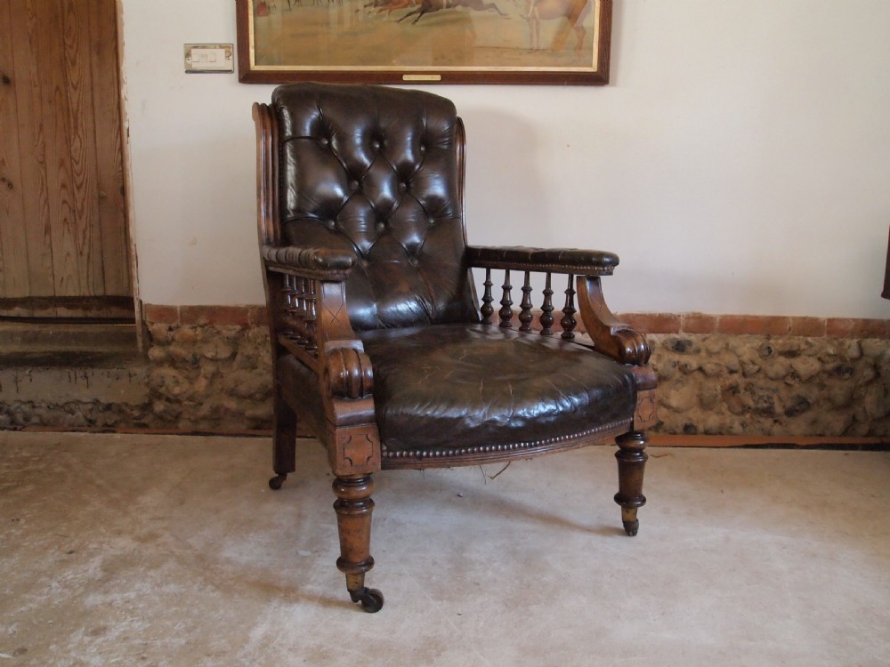 Chair Victorian Leather library armchair c1870 View VIII