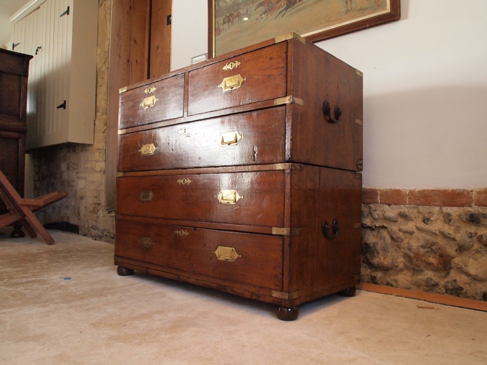 Chest of drawers rare small military campaign chest Teak c1830 View II