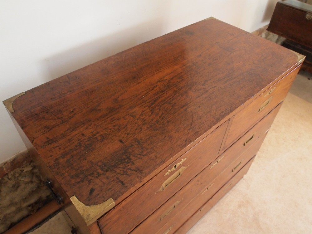 Chest of drawers rare small military campaign chest Teak c1830 View III