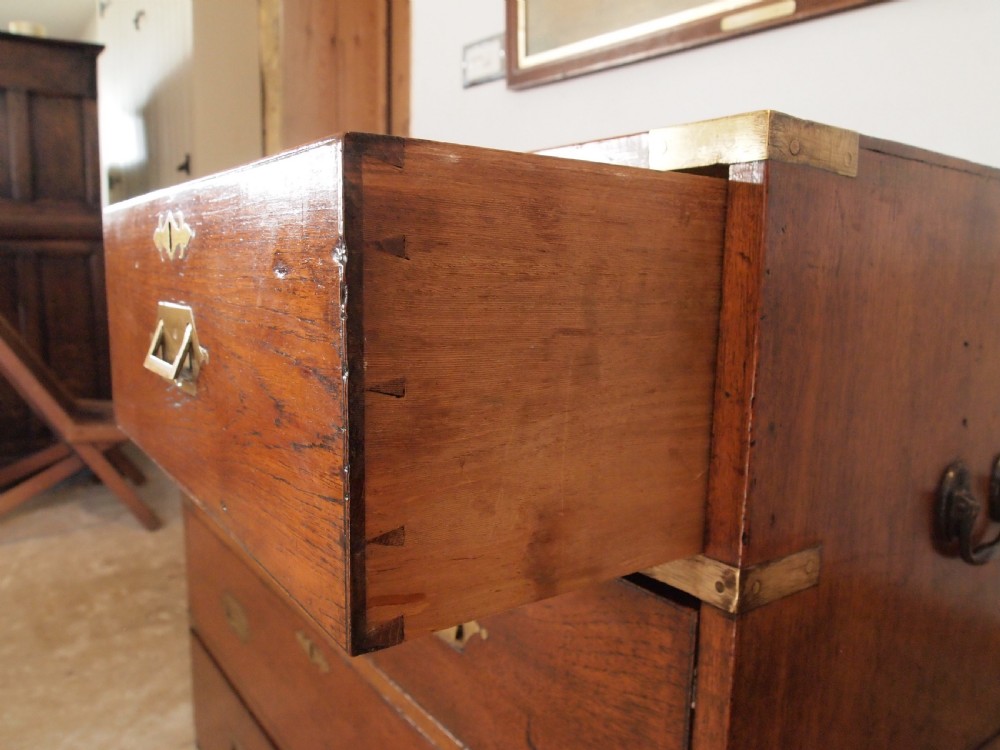 Chest of drawers rare small military campaign chest Teak c1830 View VI