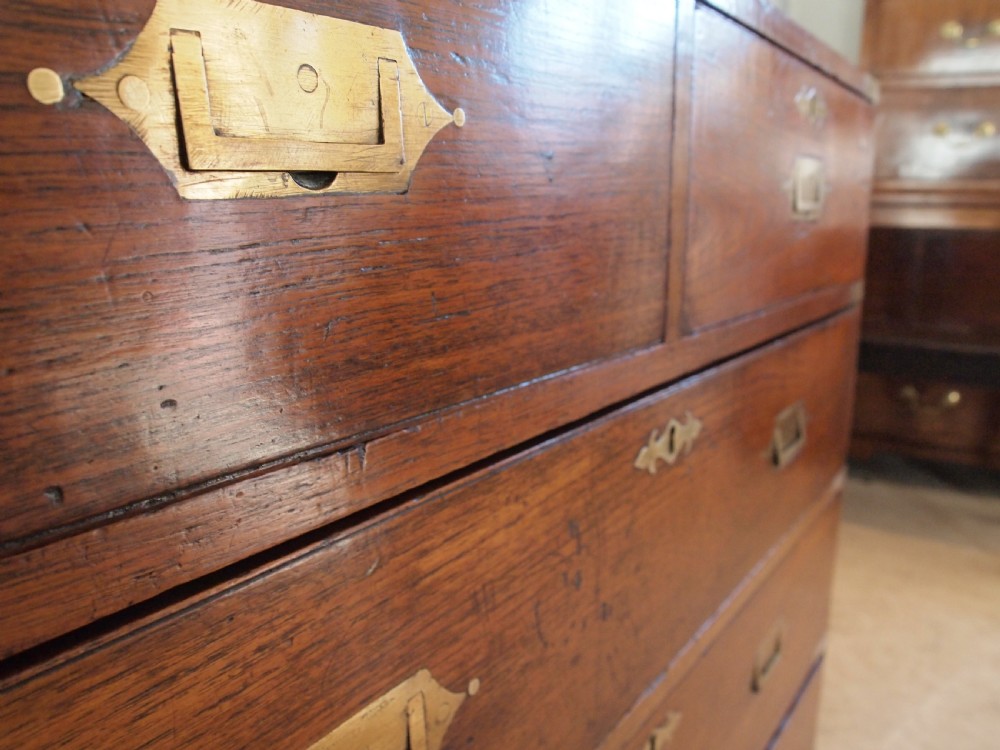 Chest of drawers rare small military campaign chest Teak c1830 View VIII