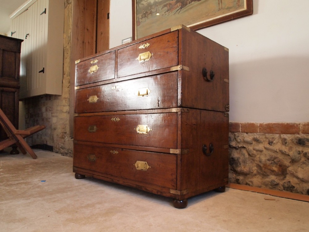 Chest of drawers rare small military campaign chest Teak c1830 View XI