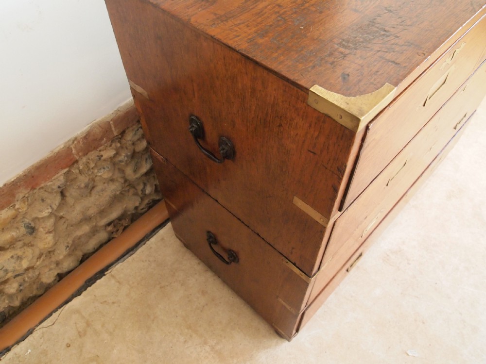 Chest of drawers rare small military campaign chest Teak c1830 View XII