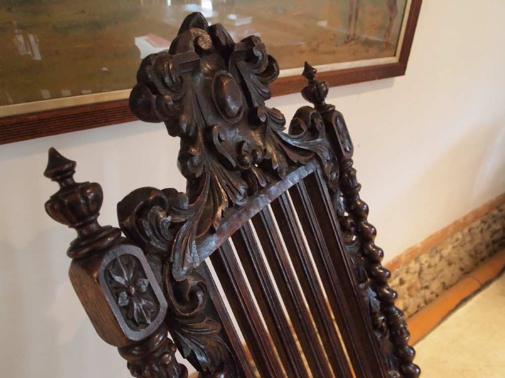 Chair Victorian carved Oak easy chair c1890 View VII