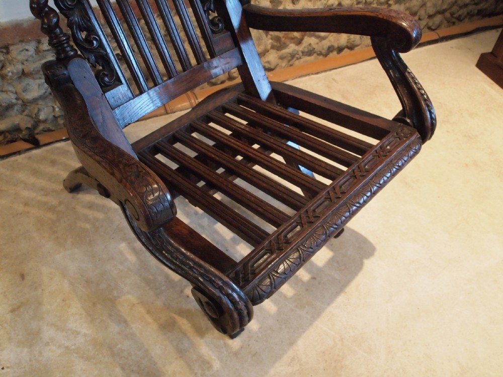 Chair Victorian carved Oak easy chair c1890 View X