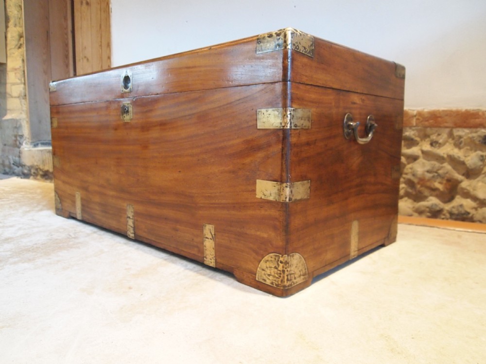 Chest coffer coffee table trunk Camphor wood Military Campaign c1860 View V