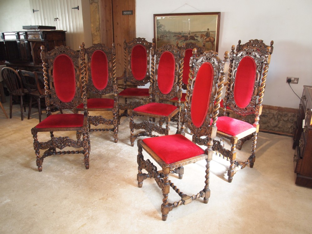 Chairs fine set of 8 carved Charles II style dining chairs c1920