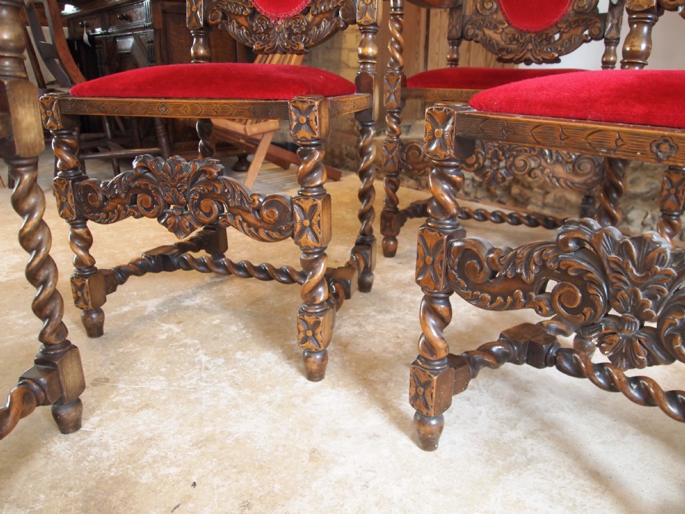 Chairs fine set of 8 carved Charles II style dining chairs c1920 View III
