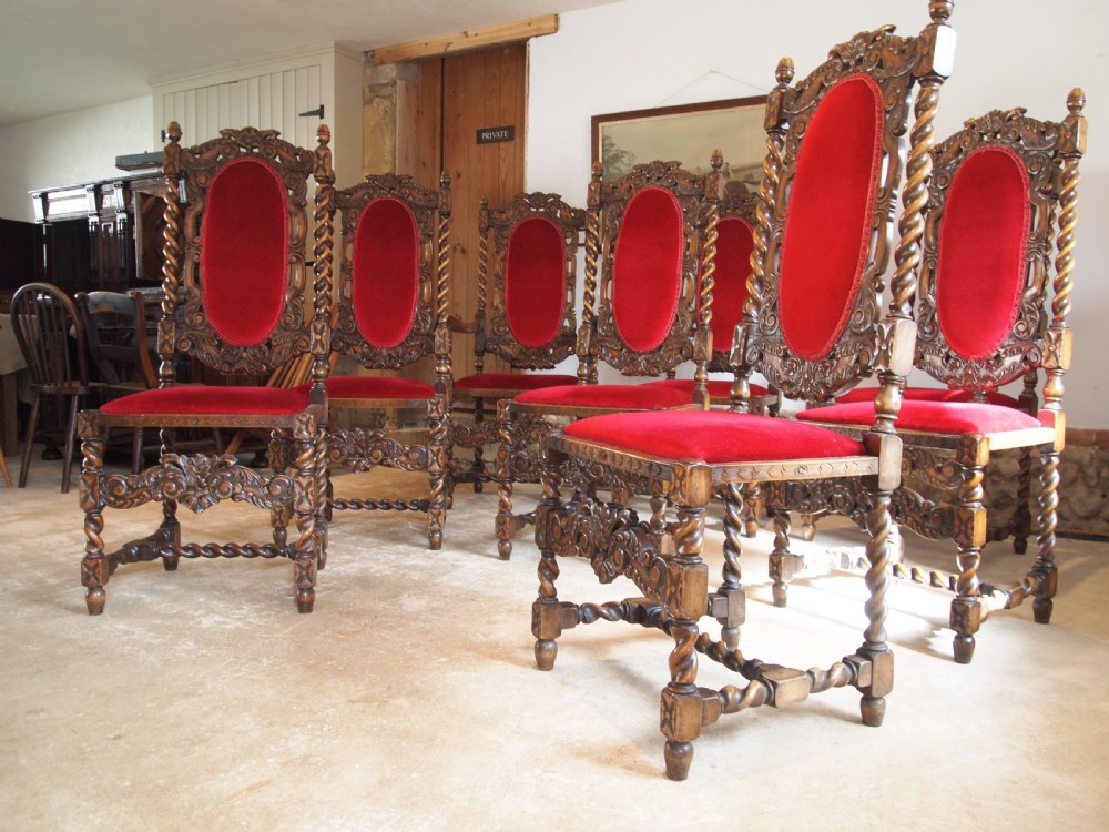 Chairs fine set of 8 carved Charles II style dining chairs c1920 View IV