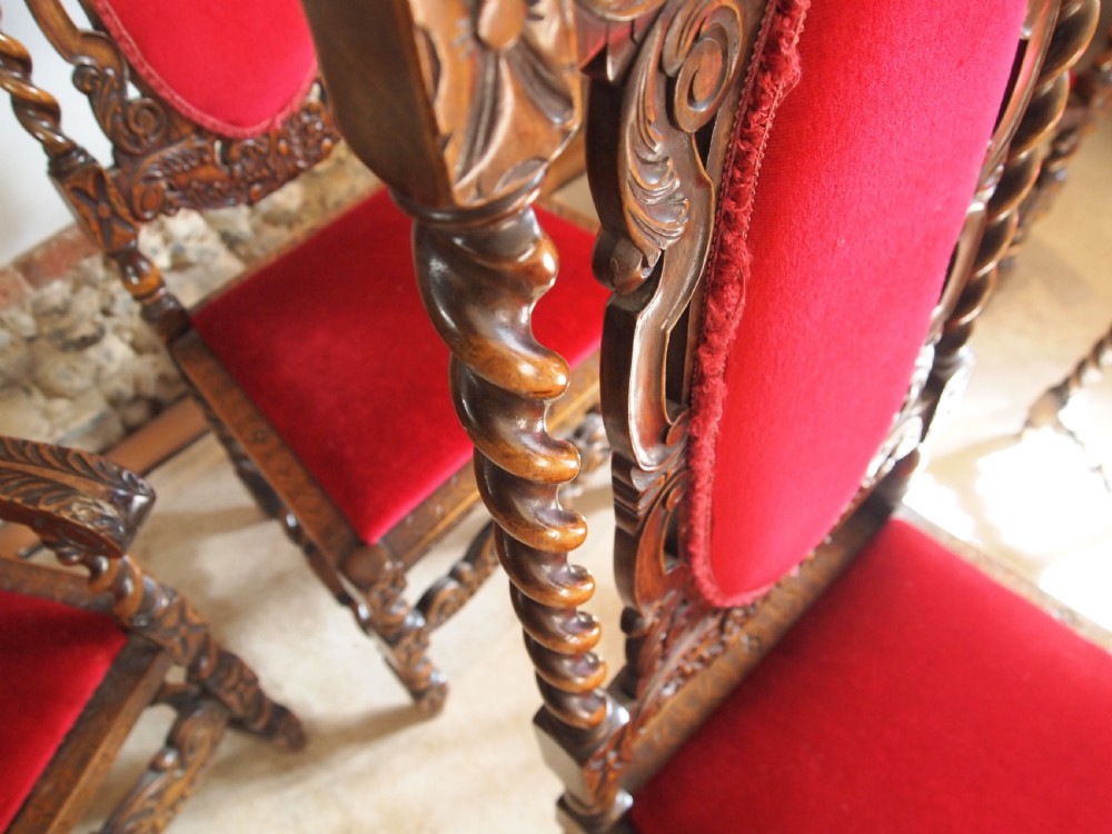 Chairs fine set of 8 carved Charles II style dining chairs c1920 View V