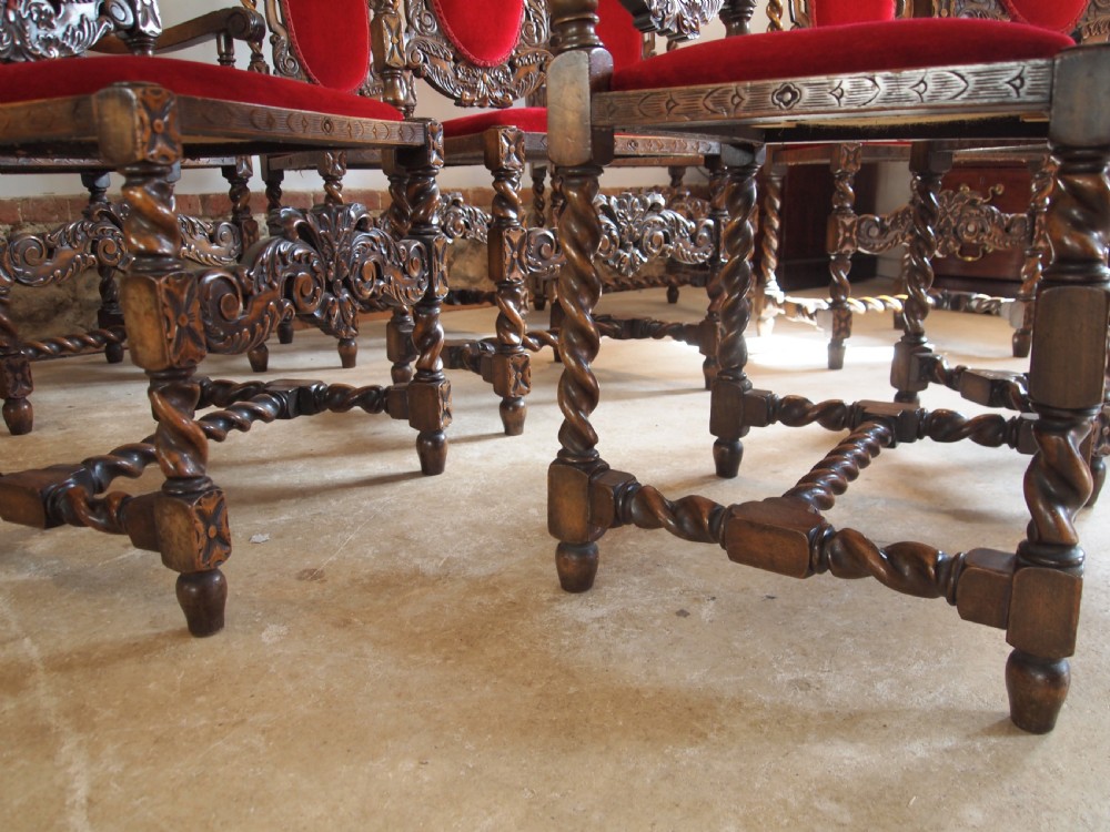 Chairs fine set of 8 carved Charles II style dining chairs c1920 View VIII