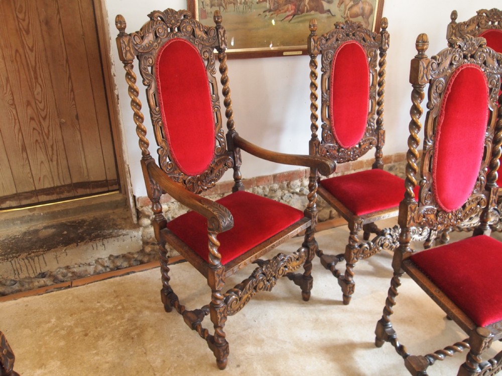 Chairs fine set of 8 carved Charles II style dining chairs c1920 View IX