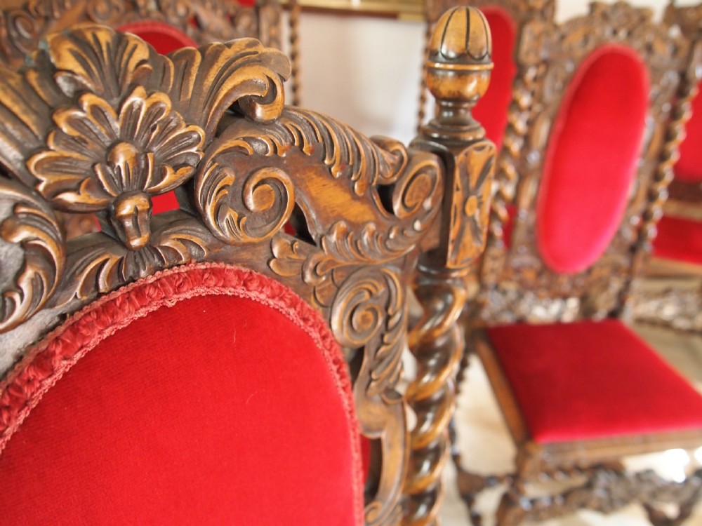Chairs fine set of 8 carved Charles II style dining chairs c1920 View XI