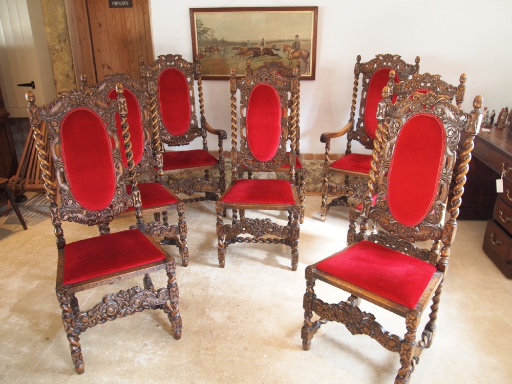 Chairs fine set of 8 carved Charles II style dining chairs c1920 View XII