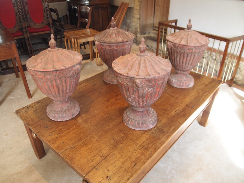 Garden urns 4 Victorian cast iron large heavy Georgian style c1890
