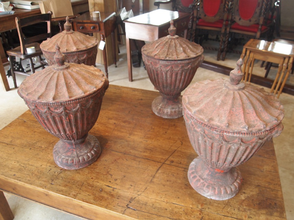 Garden urns 4 Victorian cast iron large heavy Georgian style c1890 View V