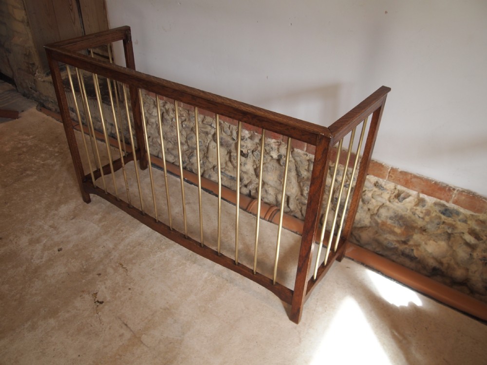 Fire guard fender Victorian Oak and brass c1900 View V