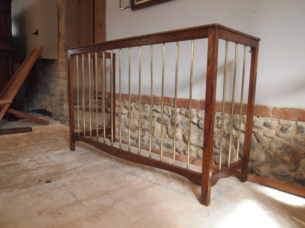 Fire guard fender Victorian Oak and brass c1900 View VIII