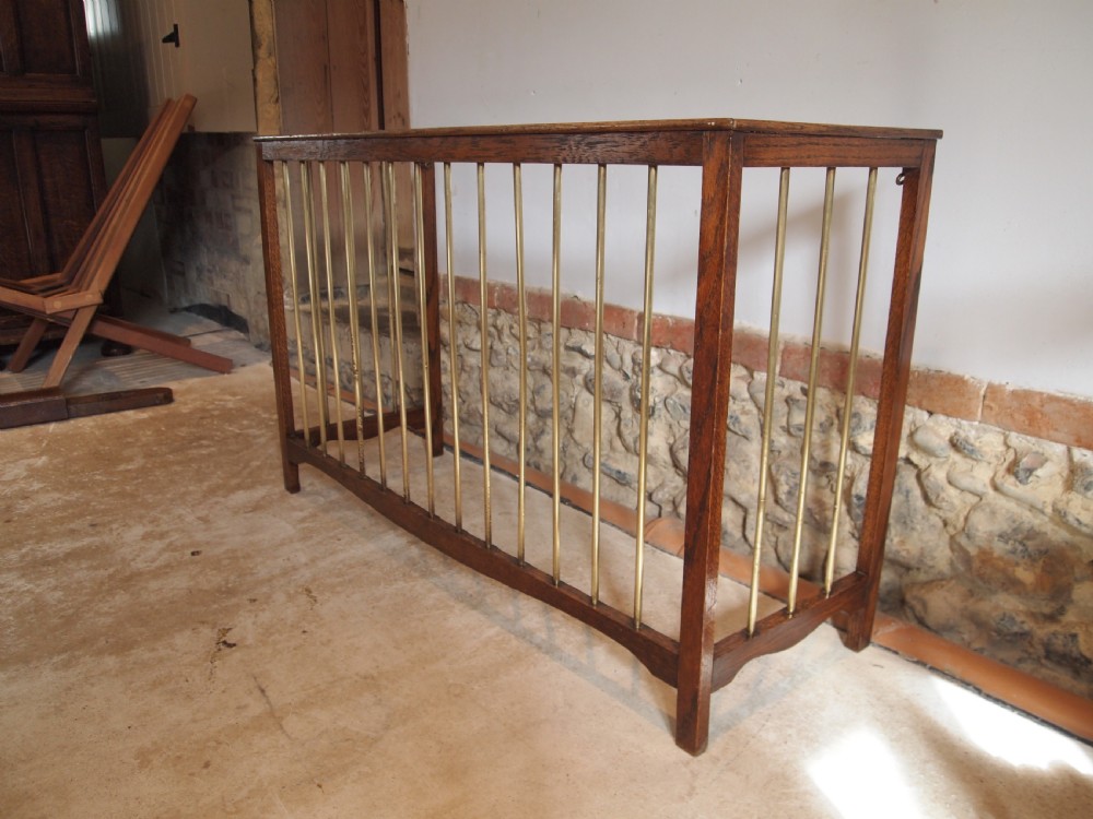 Fire guard fender Victorian Oak and brass c1900 View XI