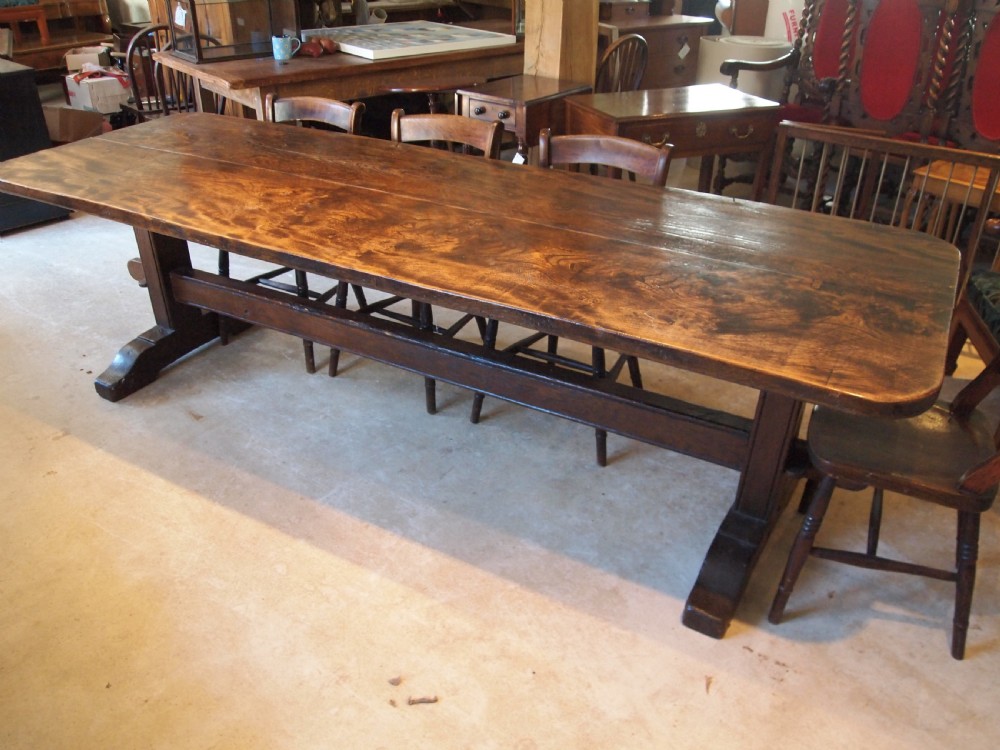 Table Elm refectory farmhouse dining large seats 10 Edwardian c1900 View II
