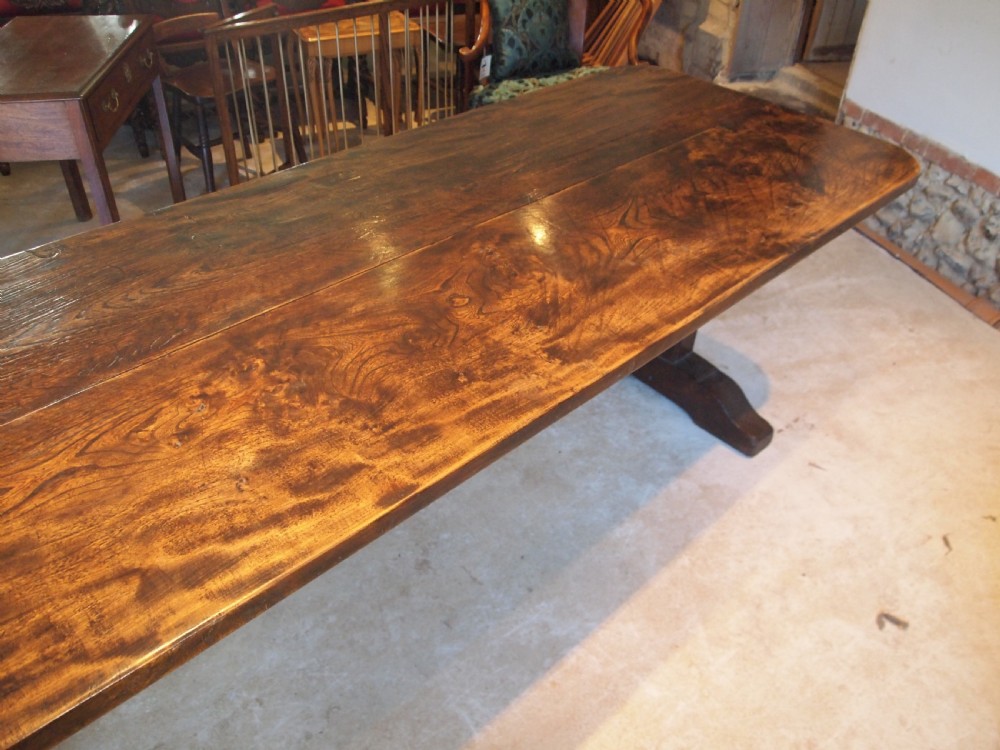 Table Elm refectory farmhouse dining large seats 10 Edwardian c1900 View V