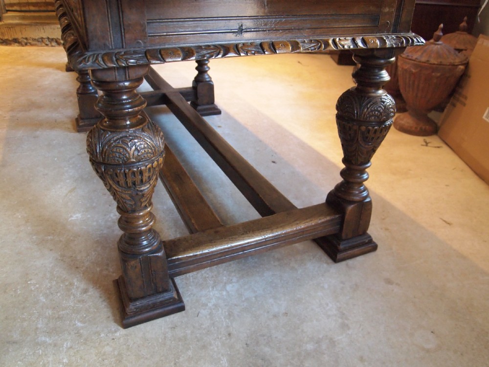 Table refectory dining stunning carved Oak Victorian 17th century style c1880 View II