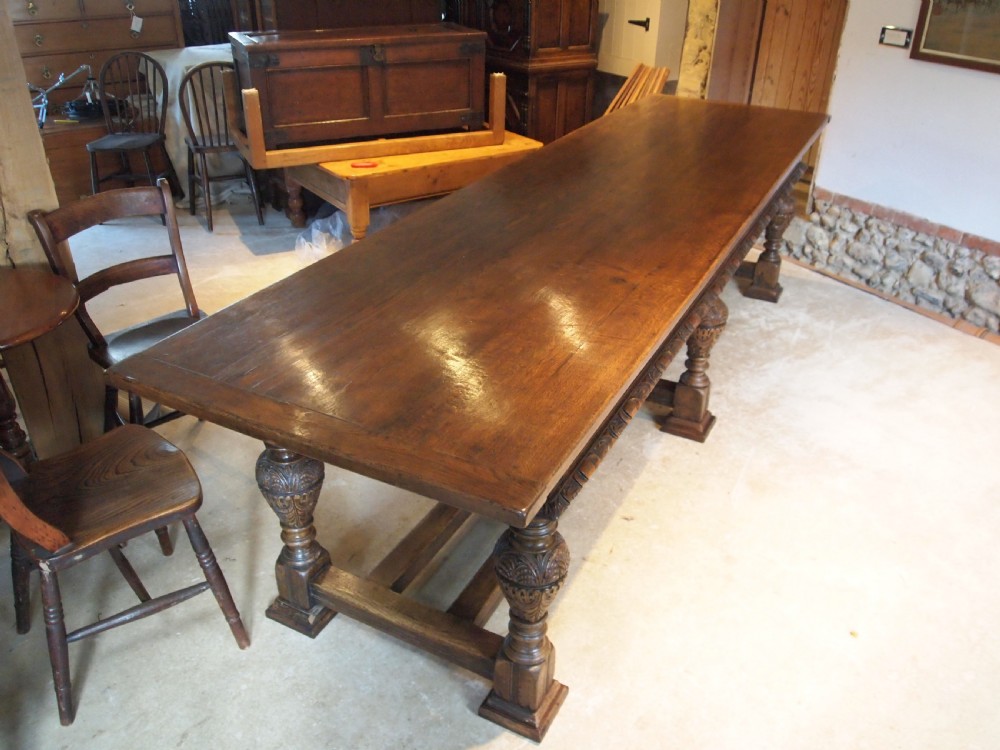 Table refectory dining stunning carved Oak Victorian 17th century style c1880 View IV