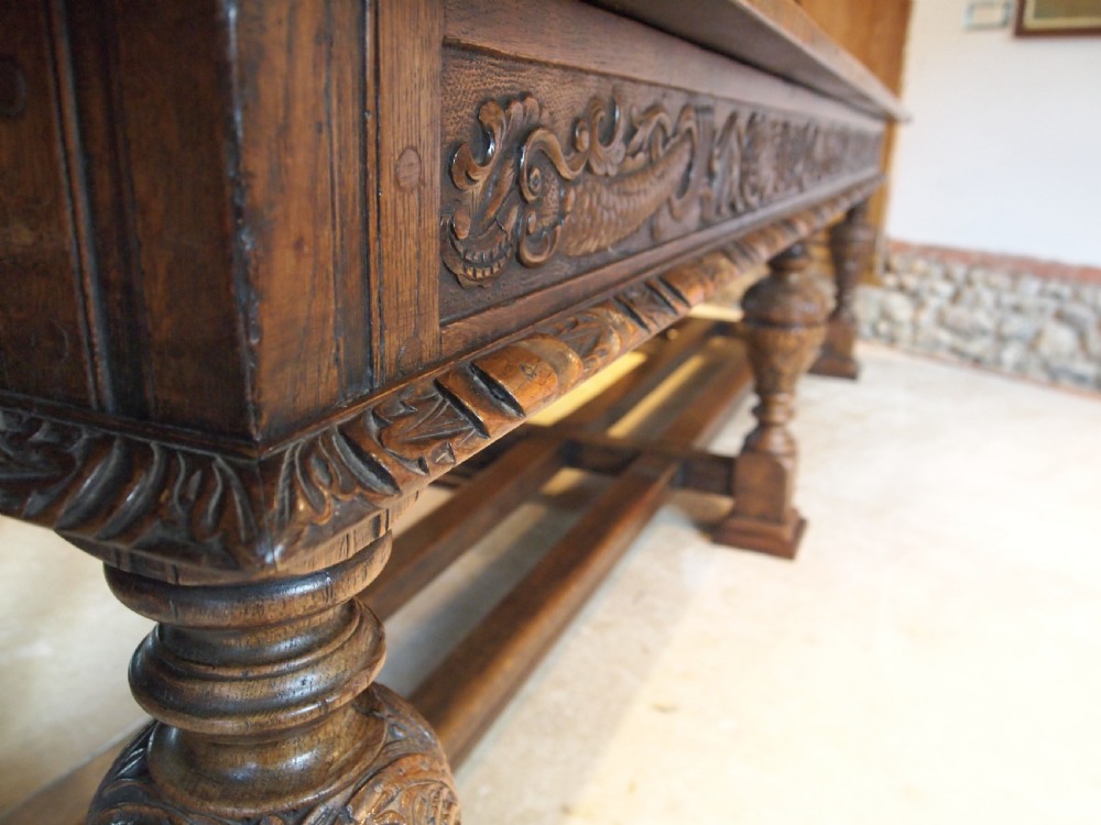 Table refectory dining stunning carved Oak Victorian 17th century style c1880 View XII