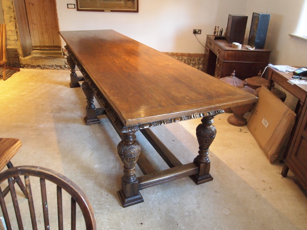 Table refectory dining stunning carved Oak Victorian 17th century style c1880 View XV