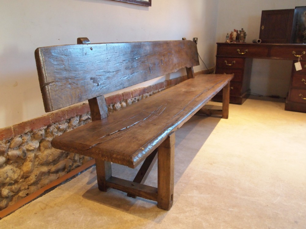 Bench settle pew refectory Rare primitive George II Oak c1720