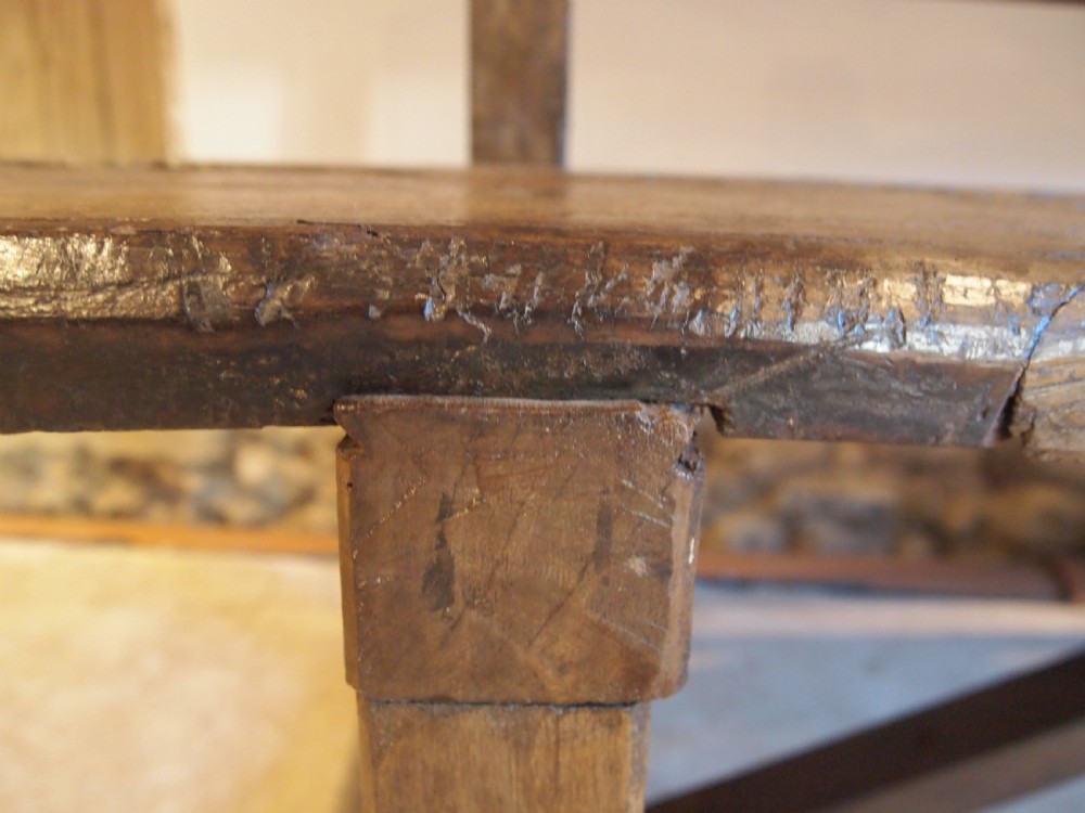 Bench settle pew refectory Rare primitive George II Oak c1720 View III