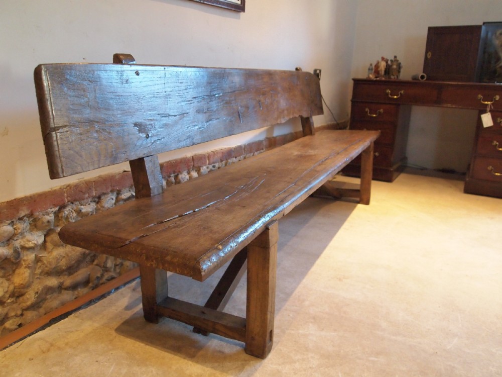 Bench settle pew refectory Rare primitive George II Oak c1720 View VII