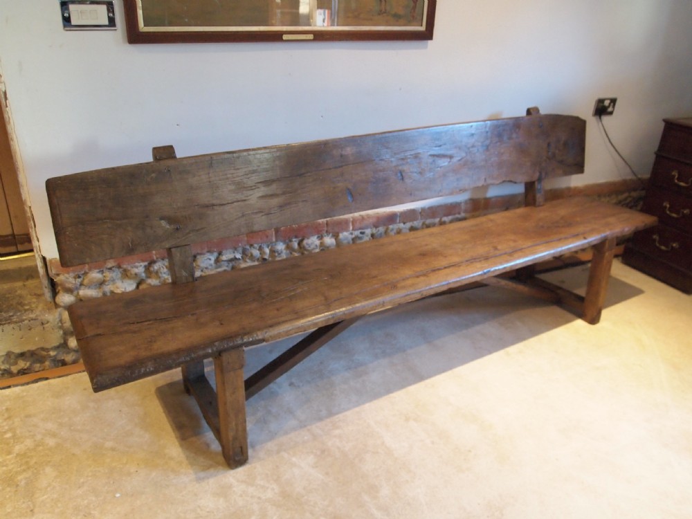Bench settle pew refectory Rare primitive George II Oak c1720 View VIII